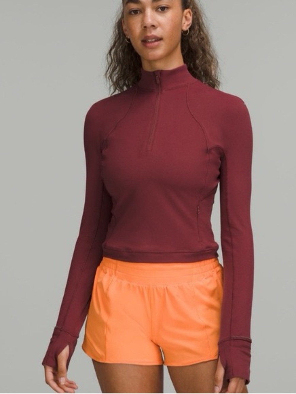 Lululemon it’s Rulu run cropped half zip burgundy